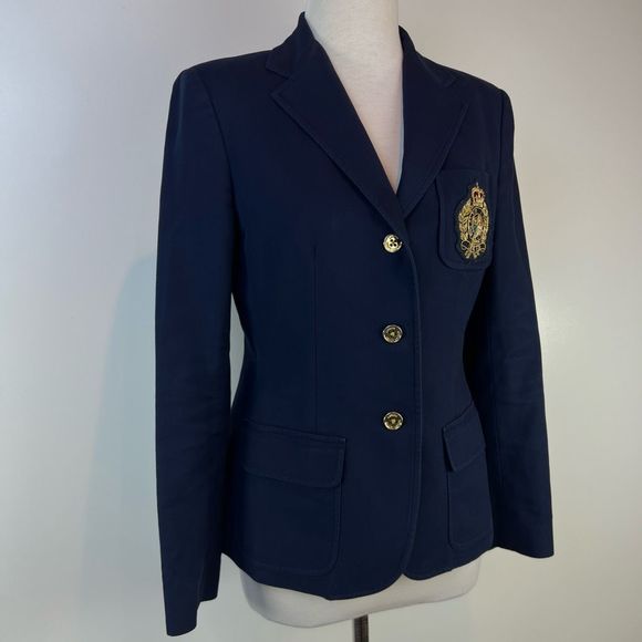 Ralph Lauren Jacket Womens 6 Navy Three Gold Buttons Preppy Blazer - Picture 3 of 14